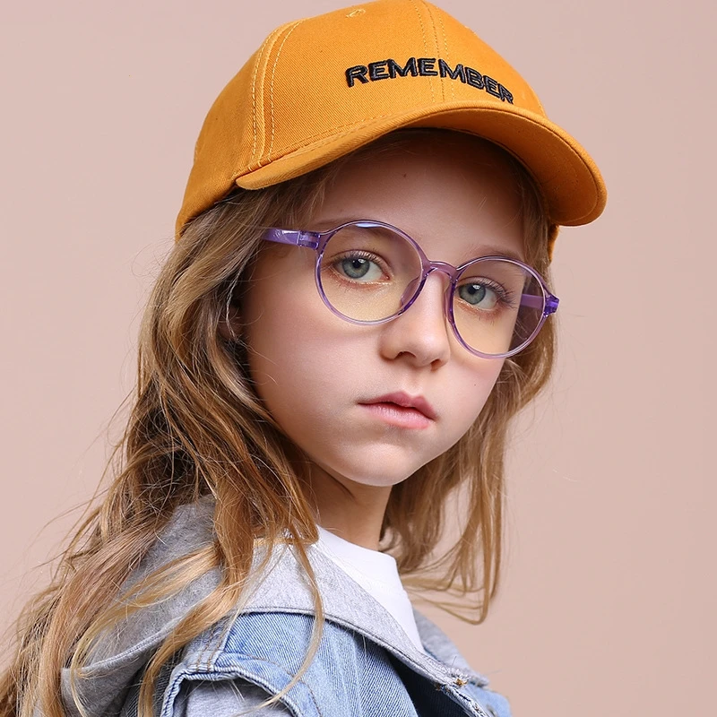 YIMARUILI TR90 Children Blue Light Blocking Eyewear Fashion Retro Round Flat Mirror Mobile Phone Anti-Radiation Glasses YKF2040