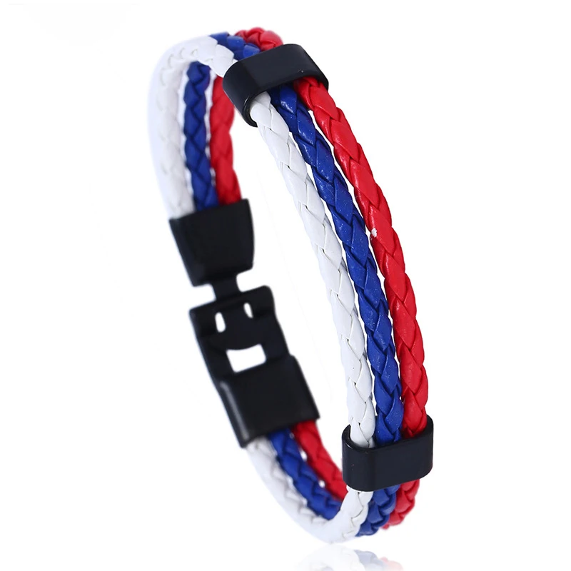 2024 New Russia Spain France Germany 16 Country National Flag Black Leather Bracelets For Men Women Sports Football Fans Jewelry