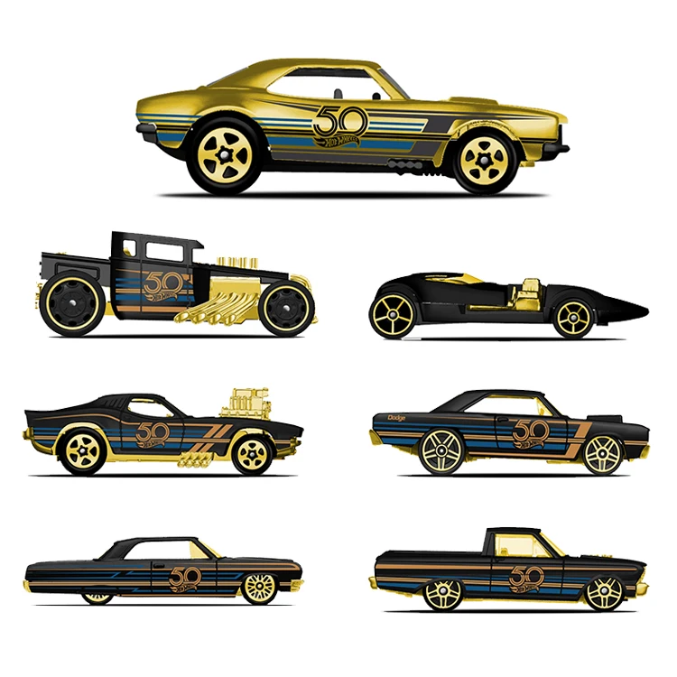 Original Hot Wheels Car Collector\'s Edition 50th Anniversary Black Gold Metal Diecast Car Toys Vehicle For Children Juguetes