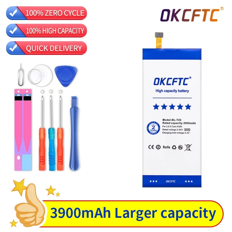 OKCFTC 3900mAh BL-T23 Battery For LG X Cam X-Cam K580 F690 K580DS K580Y Battery+Quick Arrive +Gift tools +stickers