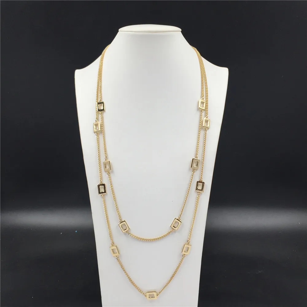 2019 New arrivals Square Pendant Linked Long Necklace Layered for Women Sweater Office Lady Dress Decoration