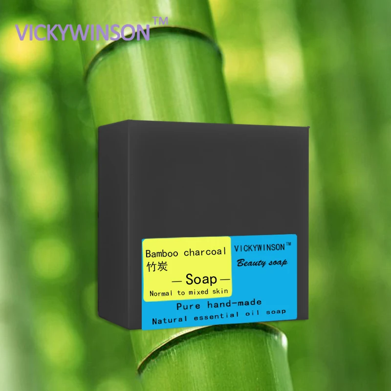 Vickywinson bambu carvão vegetal artesanal sabão 100g cuidados com a pele natural branqueamento sabão de limpeza profunda óleo-controle rosto cuidados com os cabelos banho