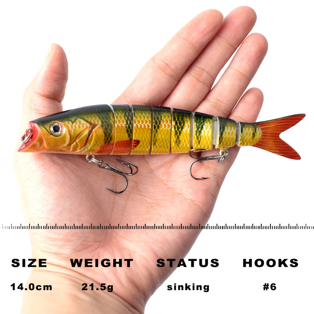 CCLTBA 14cm 21.5g Hard Body Rattle Wobble Jointed Swimbait Fishing Lures Sinking Segmented Baitfish Lures for Bass Pike Fishing