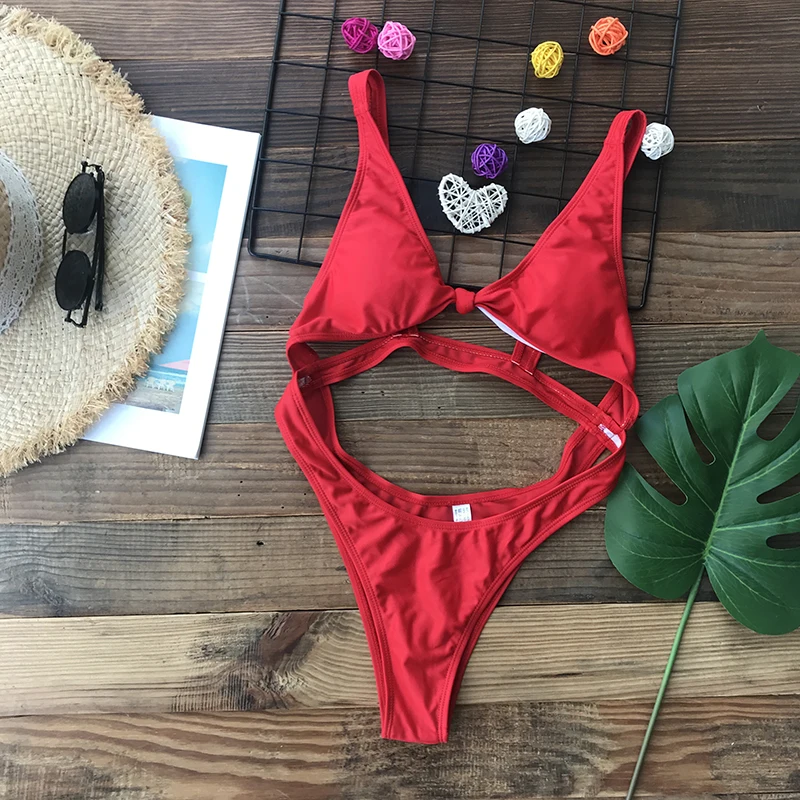 Sexy One Piece Swimsuit Women 2023 Cut Out Swimwear Thong Monokini Bathing Suit Black Red Green White Beach Swimming Beachwear