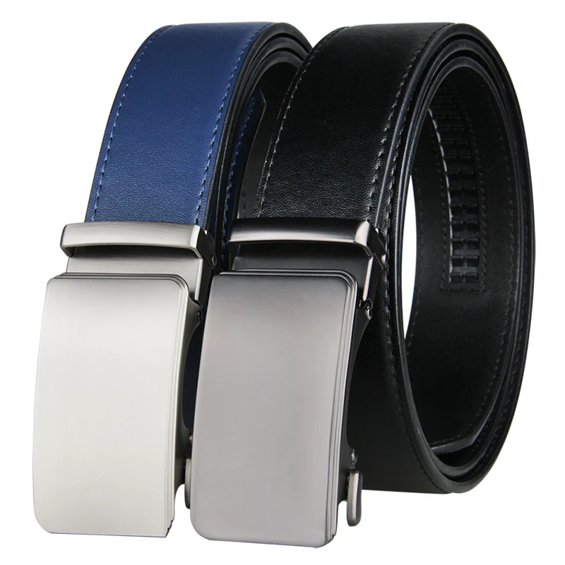 

New Arrival Men Holeless High Quality Gray Leather Ratchet Belt with Automatic Sliding Buckle Waist Belt