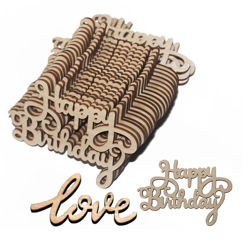 10Pcs Happy Birthday Laser Cut Wooden Slice Love Handcraft Letter Wedding Wood Carving Crafts Hanging Ornaments Party Decoration