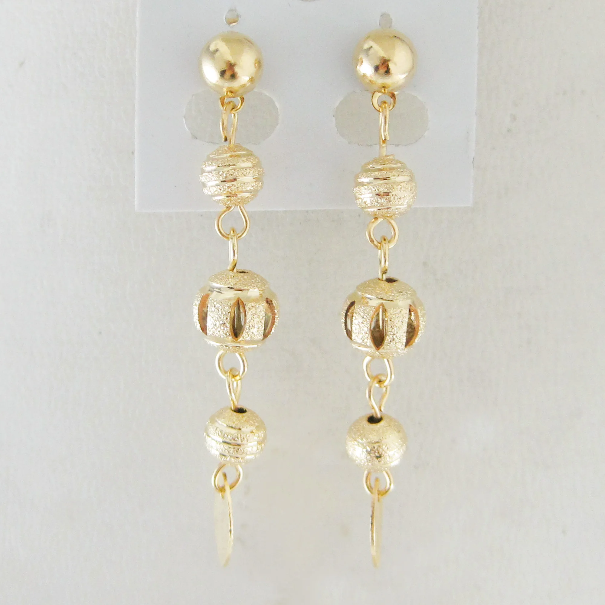 Foromance SCRUB HOLLOW BALLS DANGLE EARRING WITH DIFFERENT SIZE ROUND BALL DANGLER YELLOW GOLD PLATED GREAT GIFT