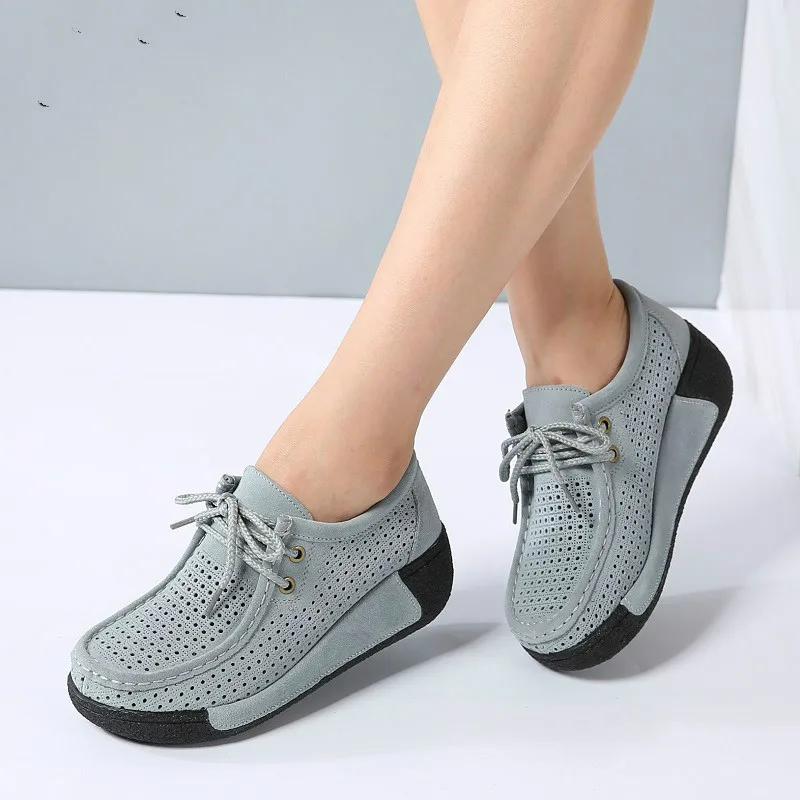 2019 Scarpe basse da donna Scarpe con plateau in pelle scamosciata Stringate da donna Mocassini Creepers slipony Scarpe estive casual da donna Donna