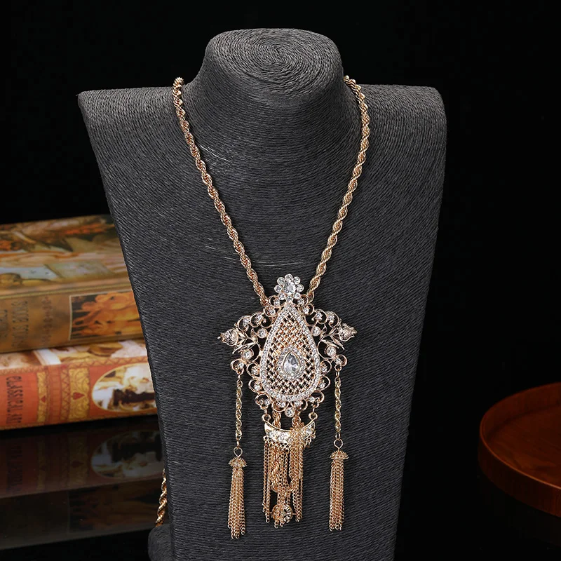 Moroccan style women's wedding pendant with cut-out rhinestone inlaid dress jewelry and adjustable length necklace