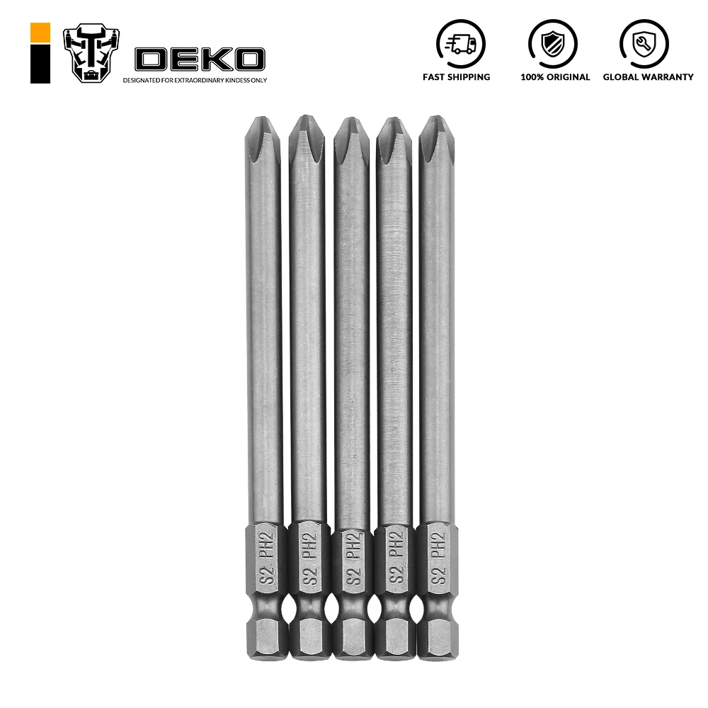 DEKO SCRE06 5pcs Security Bit Hexagon Screwdriver Bit S2 Steel 1/4 Inch Hex Shank Screw Drivers Set 100mm Length