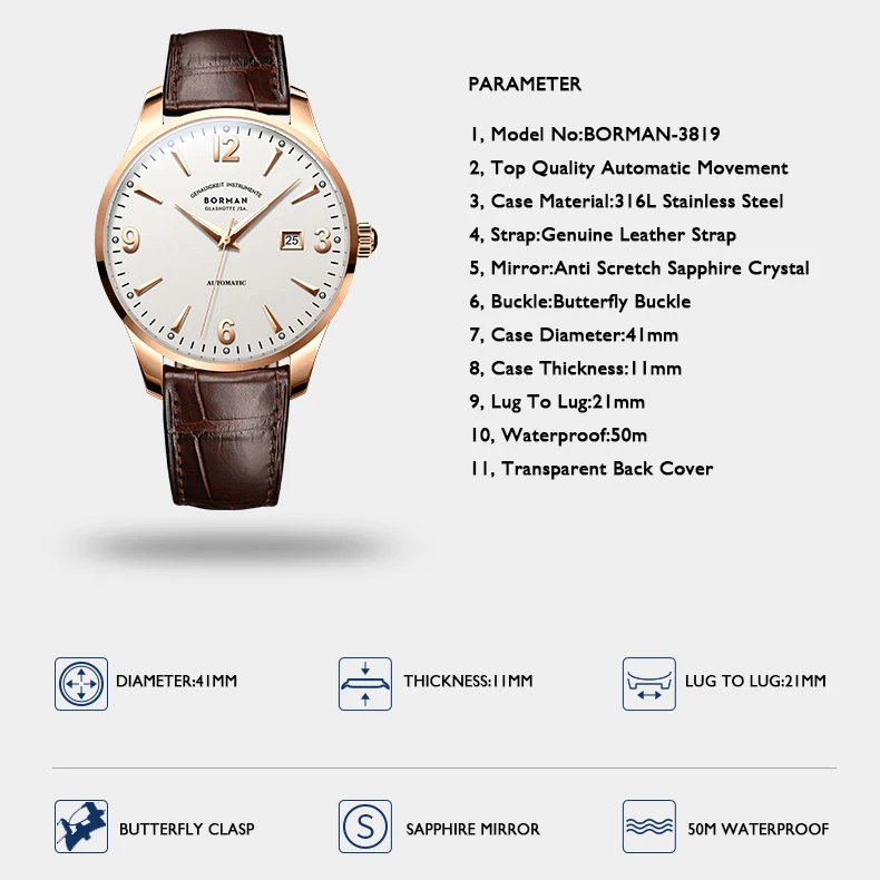 Faillite Man-Montres de luxe pour hommes, montre automatique pour hommes, montres-bracelets mécaniques à remontage automatique, horloge étanche, miroir saphir suisse