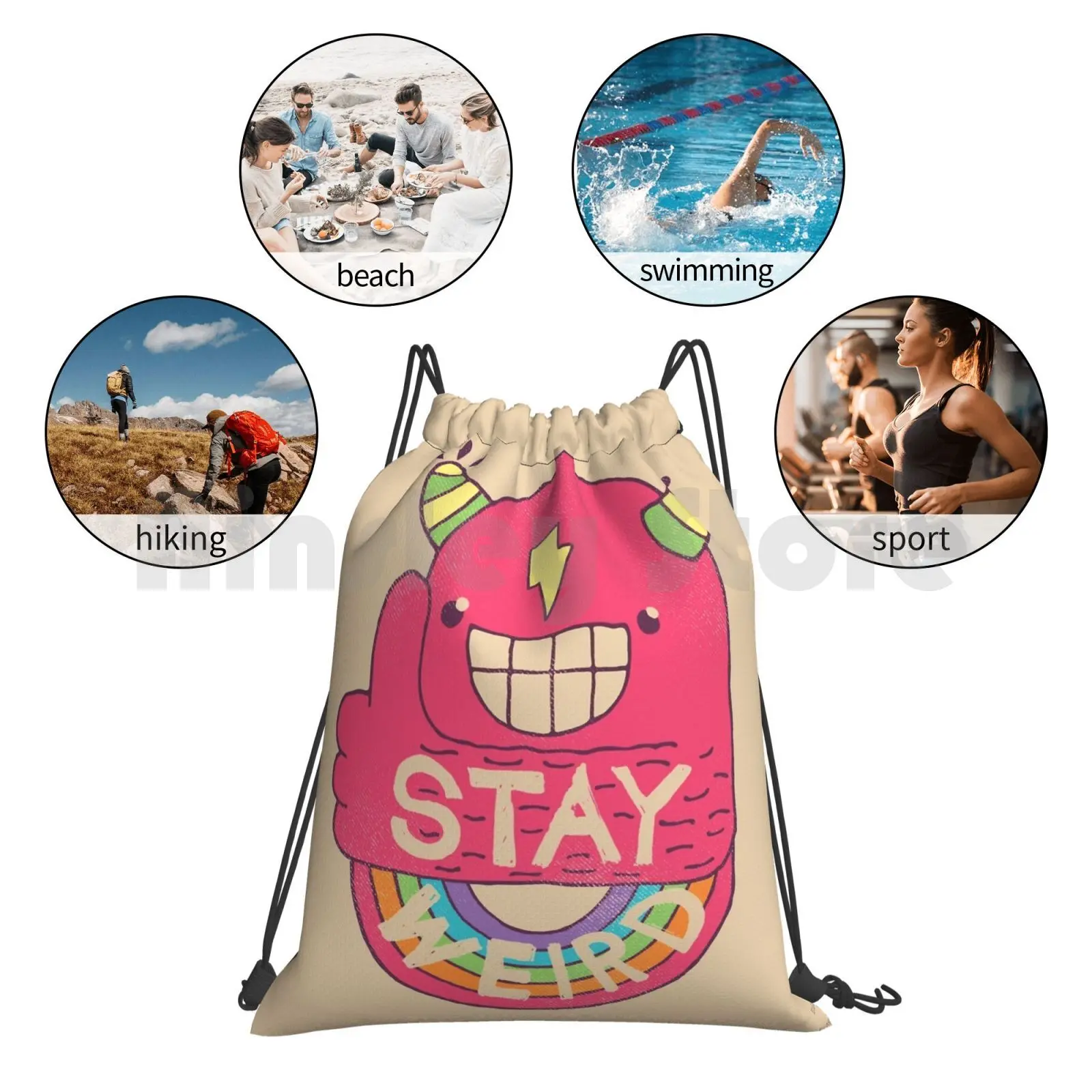 奇妙に! 乗馬用ドローストリングバックパック,クライミングバッグ,ジムバッグ,面白い,wtf,レインボーモンスター,ハッピースローガン