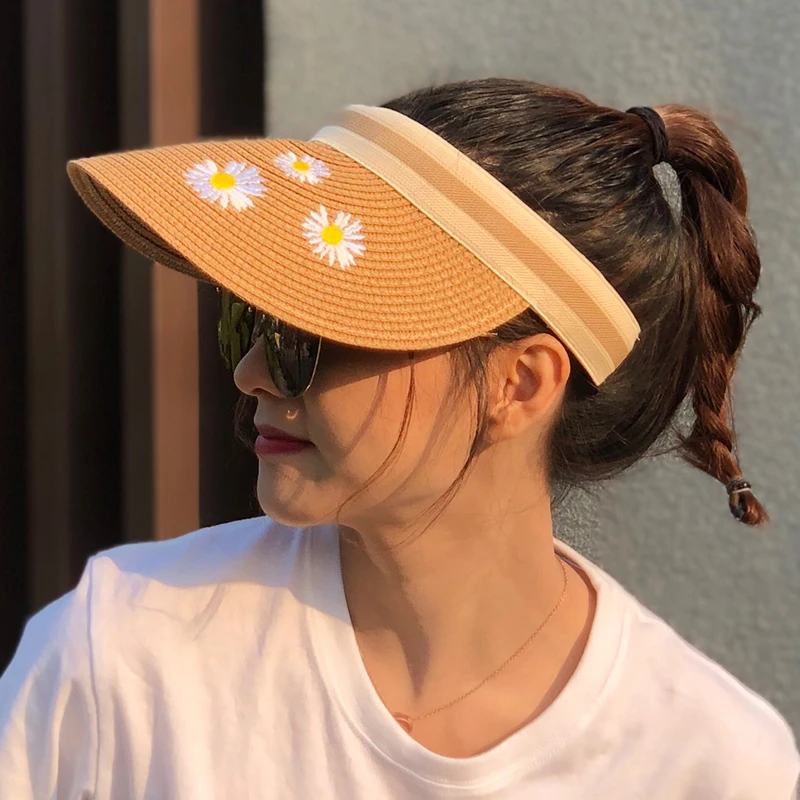 New Sun Visor Caps Sun Protection Women Embroidered Flower Denim Hat Fashion Baseball Cap Topee Viseras De Mujer Viseira Summer