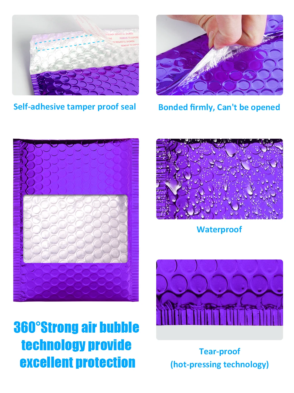 50PCS Purple Aluminized Film Bubble Mailer Waterproof Shipping Bags Mailer Self Seal Mail Packaging Shockproof Padded Envelopes