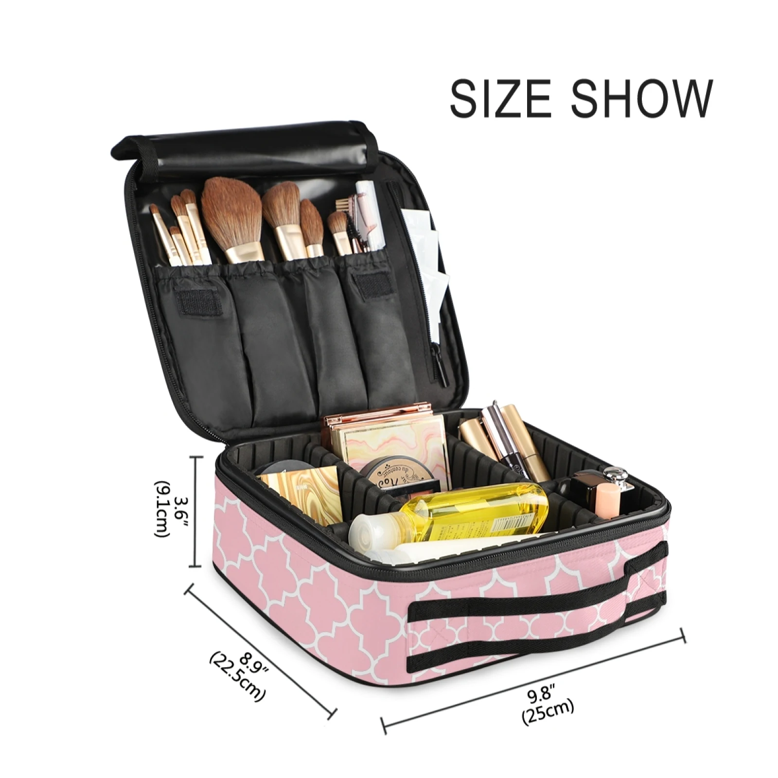 ALAZA New Cosmetic Bag Women Handle Organizer Fashion Toiletry Bag Storage Waterproof Pink Grid Pattern Makeup Bag Makeup Case