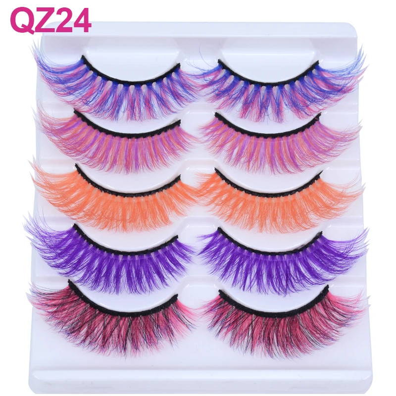 OKAYLASH 5 Pairs Bundle Sale Colored 3D Mink Eyelashes Red Pink Blue Mix Colors Lash Set  Wholesale Rainbow Cilias in Bulk