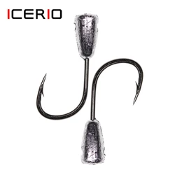 ICERIO 10PCS Winter Ice Fishing Lure Fishhook Lead Jig Head Fishing Hooks Carbon Steel Barbed Hook Soft Worm Lure Carp Hooks