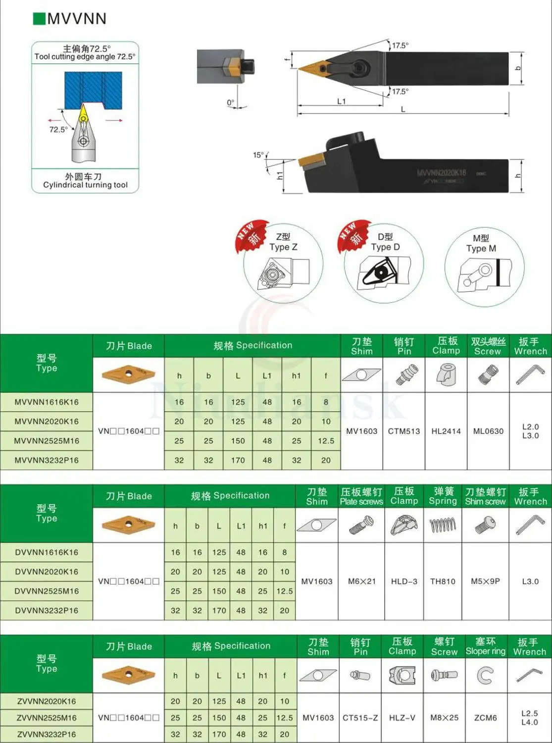 Soporte de herramientas de torneado externo, soporte de máquina CNC, barra de perforación de torneado, MVVNN1616K16 MVVNN2020K16 MVVNN2525M16, 1 ud.