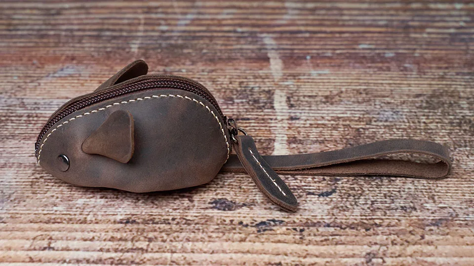 Vintage Mini Geldbörse Echtes Leder Kleine Geldbörse Männer Frauen Braun Mode Niedliche Maus Aufbewahrungstasche Trend Reißverschlusstasche NUPUGOO – Detail 17