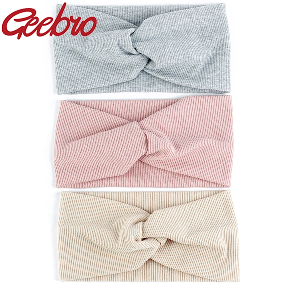 Geebro Women Headband Solid Cross Top Knot Bandana Wide Elastic Soft Girls Hair Accessories Yoga Sport Headpiece Vintage Bandage