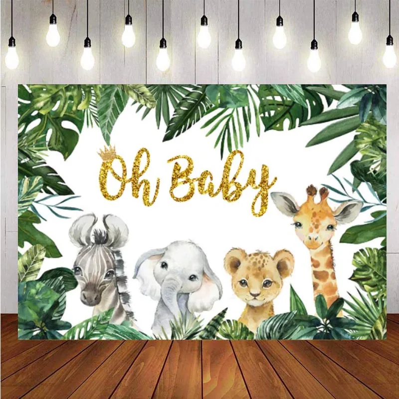 

Custom Jungle Animal Safari Photography Backdrop Oh Baby Happy Birthday Party Kids Photo Background Decor Banner