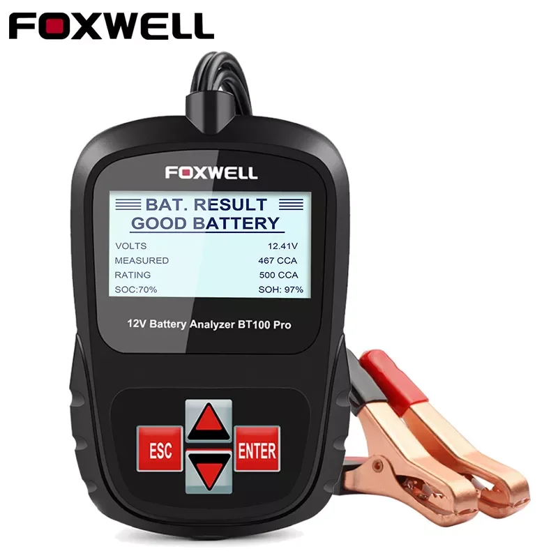 FOXWELL-Testeur de batterie de voiture pour acide de plomb, analyseur de batterie numérique, outils de diagnostic, inondation, AGM GEL, BT100 Pro,