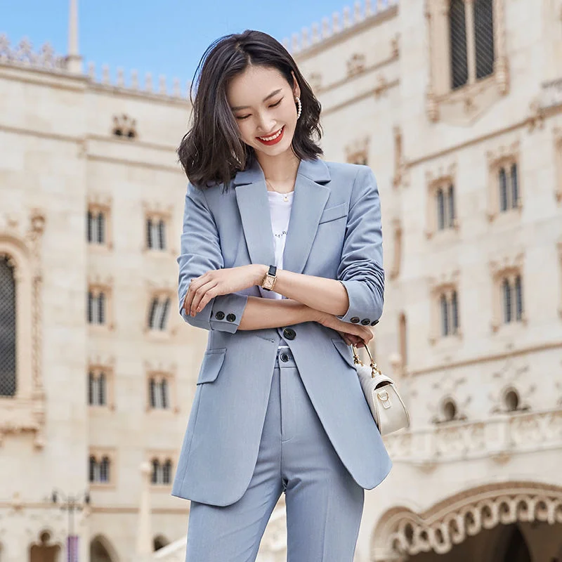 

Two Piece Set Office Lady Blazer And Trousers Vintage Elegant Fashion Long Sleeve Blazer Office Wear Women Suits Female Sets