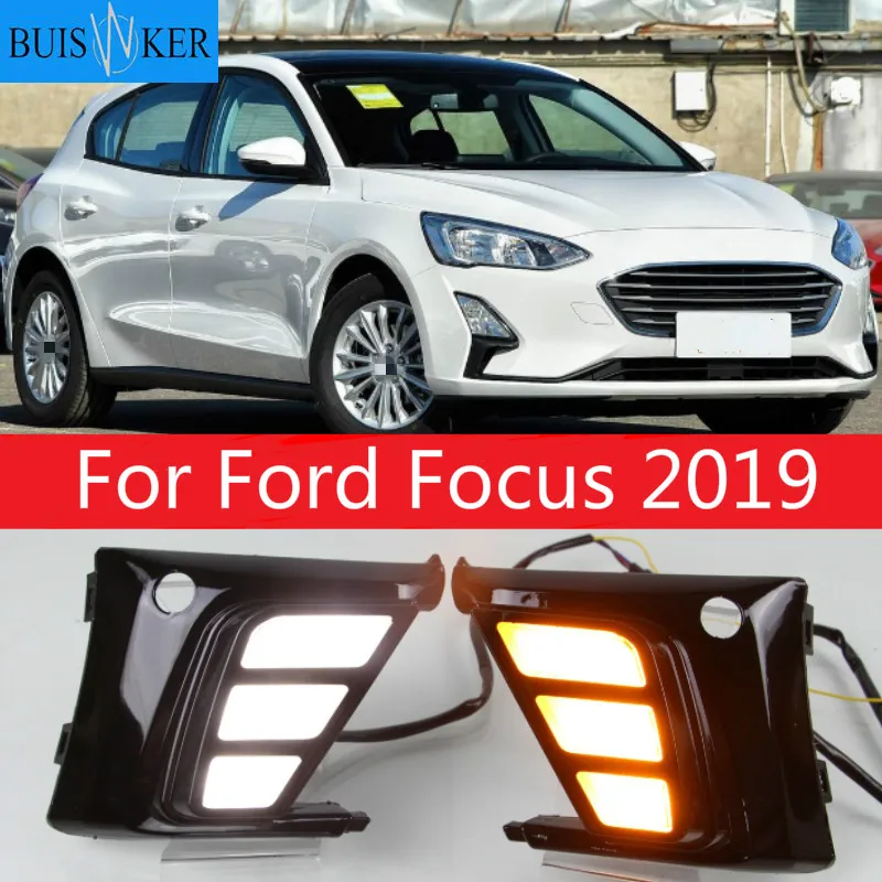 

For Ford Focus 2019 LED Daytime Running Light Yellow Turning Signal Relay Waterproof ABS 12V Car DRL Lamp