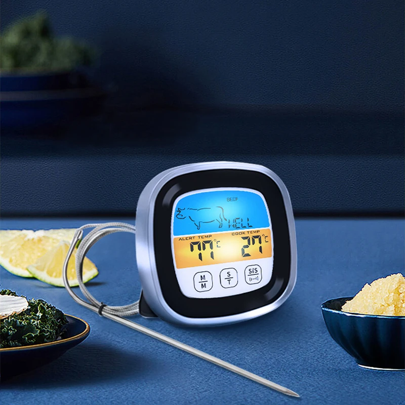 Smart Needle Type Multifunctional Food Thermometer, Color Screen Digital Display, Touch Function, Barbecue Kitchen Timer