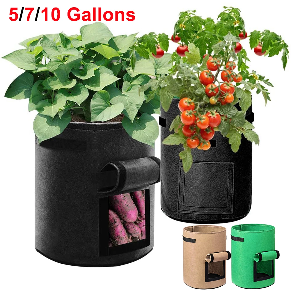 

5/ 7/10 Gallon Garden Pots Planters Grow Bags Vegetable Flower Pot Planter Pouch With Handles Garden Tools Seedling Grow Bags