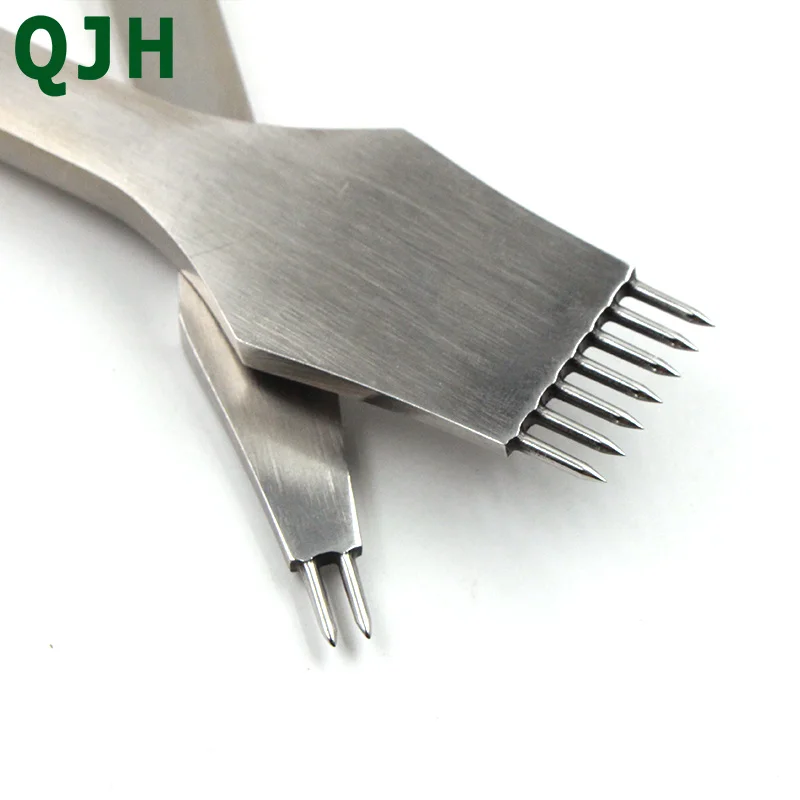 Newest Leather Punching Pricking Round Chisel Tools 3mm&4mm Spacing 2+7 Prong,DIY Handmade Stitching Leather Craft Treatments