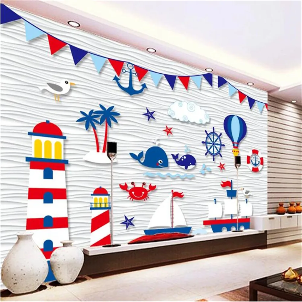 Milofi custom children's nautical 3D three-dimensional wallpaper mural TV background wall