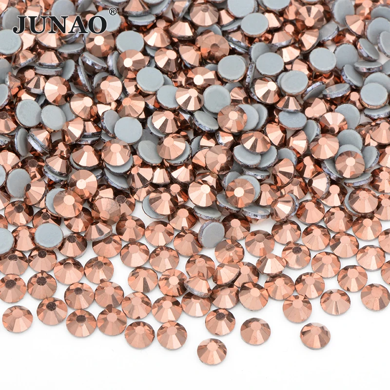 JUNAO SS6 8 10 16 20 30 Gold Hotfix Glass Rhinestones Flatback Iron On Glass Stones Hot Fix Strass Diamond For Decorations