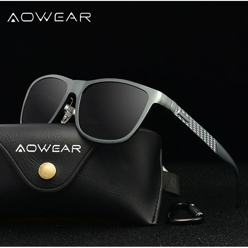 

AOWEAR Luxury Square Polarized Sunglasses Men Genuine Aluminum Driving Retro Sun Glasses Top Quality Man Mirror Eyewear Oculos