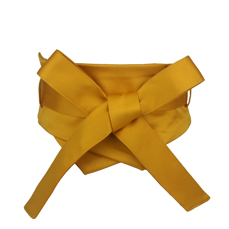 Fashion Pink Blue Yellow Black Fabric Soft Waist Belt for Women Self-tie Bow WIde Slim Corset Spring Autumn Coat Dress Belts