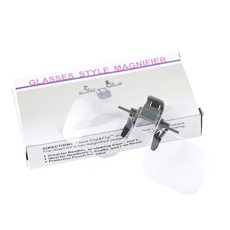 2X Eye Glasses Magnifier with Clip Third Hand Lighted Magnifying Glass Loupe f Needlework Crafts Reading Stamps Low Vision Aids