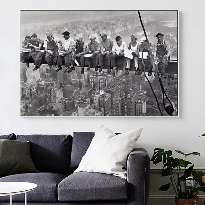 Canvas Art Print New York Construction Worker Lunch Painting Poster Wall Picture for Living Room Home Decorative Bedroom Decor