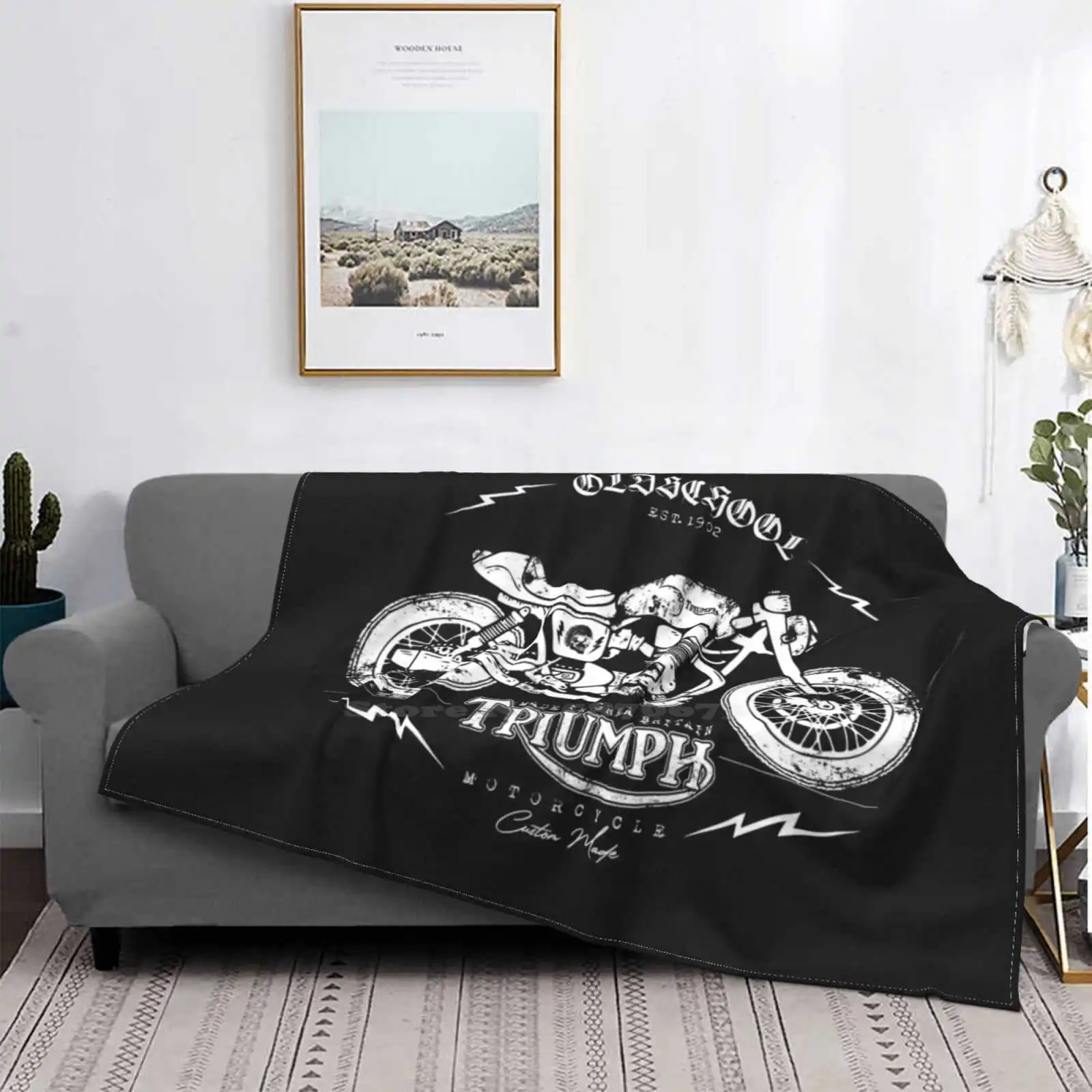 Caferacer Bonneville Motorcycle Vintage British T Shirt Super Warm Soft Blankets Throw On Sofa / Bed / Travel Cafe Racer Moto Gu