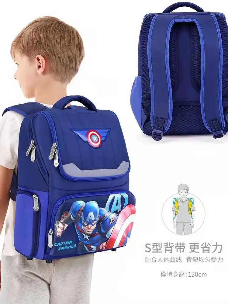 Disney New School Bags For Boys Captain America Iron Spider Primary Student Shoulder Backpack Orthopedic Boys Gifts Mochilar