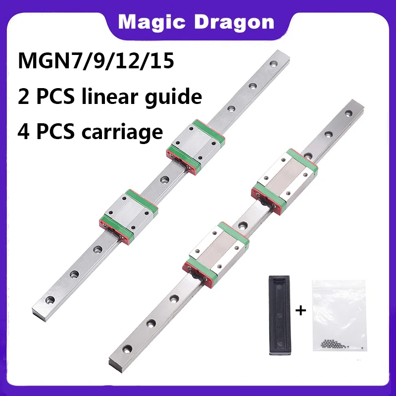 MGN7 MGN9 MGN12 MGN15 200 400 500 800mm miniature linear rail slide 2PC MGN linear guide 4PC MGN Block for CNC FA 3d printer