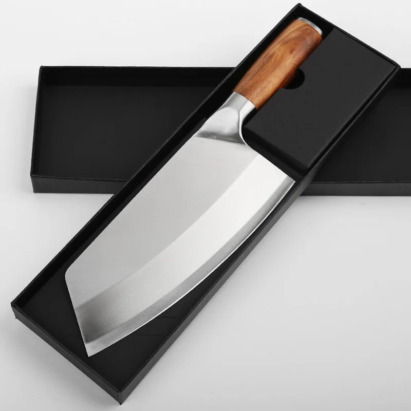 Chinese Chef Knife Stainless Steel Cleaver Kitchen Knife Razor Sharp Slicing Knife Meat Chopping Knife Wood Handle Butcher Knife