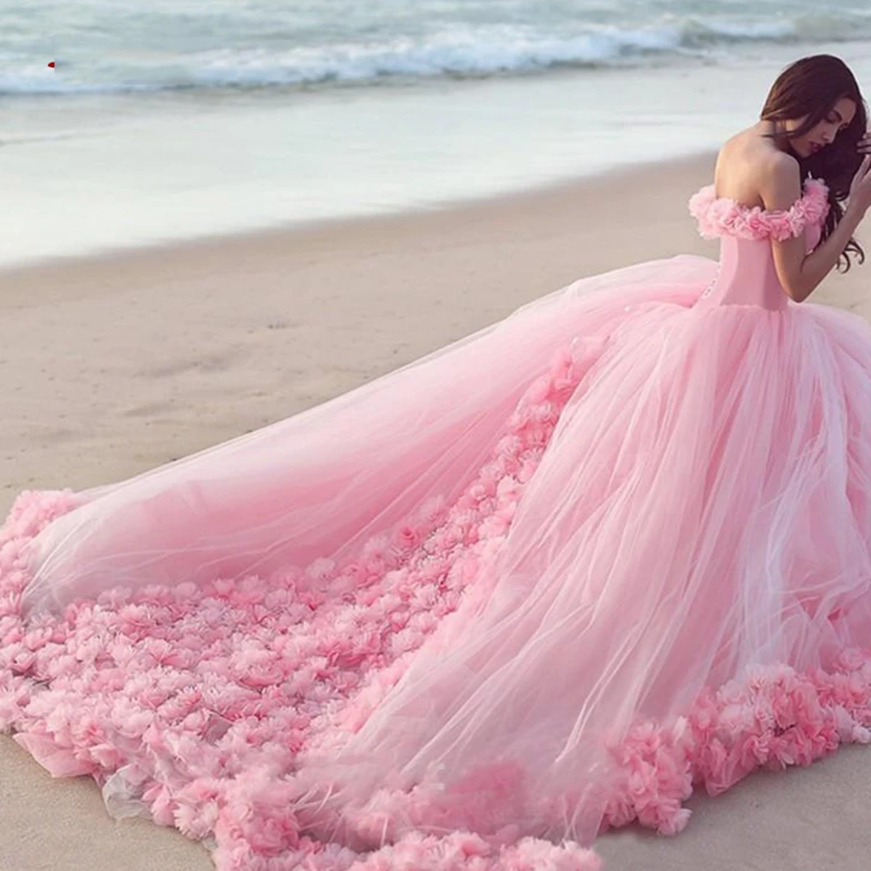 Robes de Quinceanera rose Off initié, robe de Rhen tulle avec fleurs, robe de soirée formelle, Sweet 18, robe de Rhélégante éducative, 2023