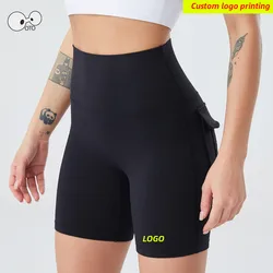 Własne LOGO Gym Jogging szorty do biegania kobiety wysokiej talii Push Up legginsy do jogi spodnie odzież sportowa kieszeń szybkie suche spodnie Fitness