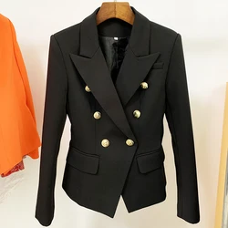 Topkwaliteit Nieuwe Mode 2024 Designer Jas Dames Klassiek Dubbele Rij Knopen Metalen Leeuw Knopen Blazer Buitenmaat S-5XL