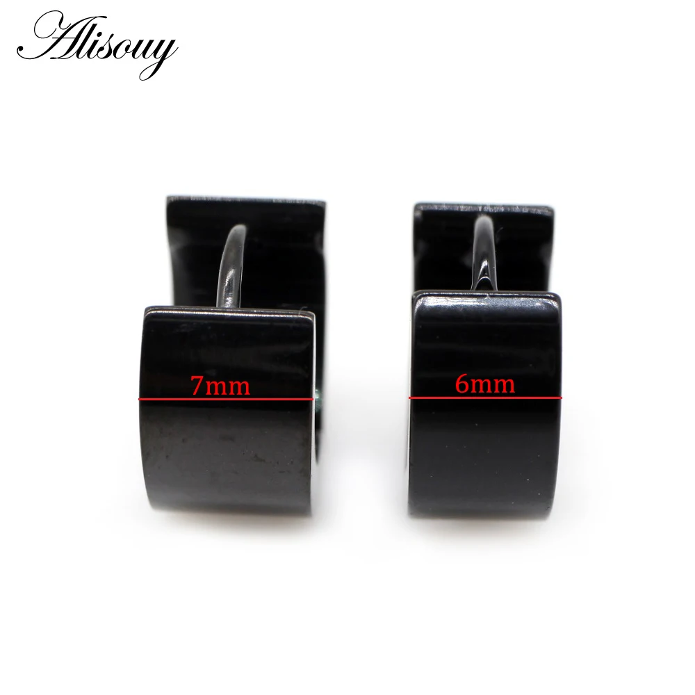 Alisouy 2pc Stainless Steel Black hoop Earring 6mm 7mm width 9mm hoop ear Men Punk Earrings Men\'S Jewelry Gothic unisex Earrings