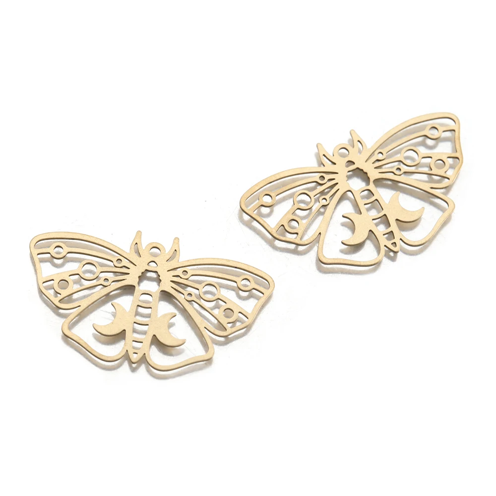 Raw Brass Moth Butterfly Charms With Moon Insect Pendants For Diy Mystical Luna Jewelry Witchy Gypsy Earrings Necklace Making