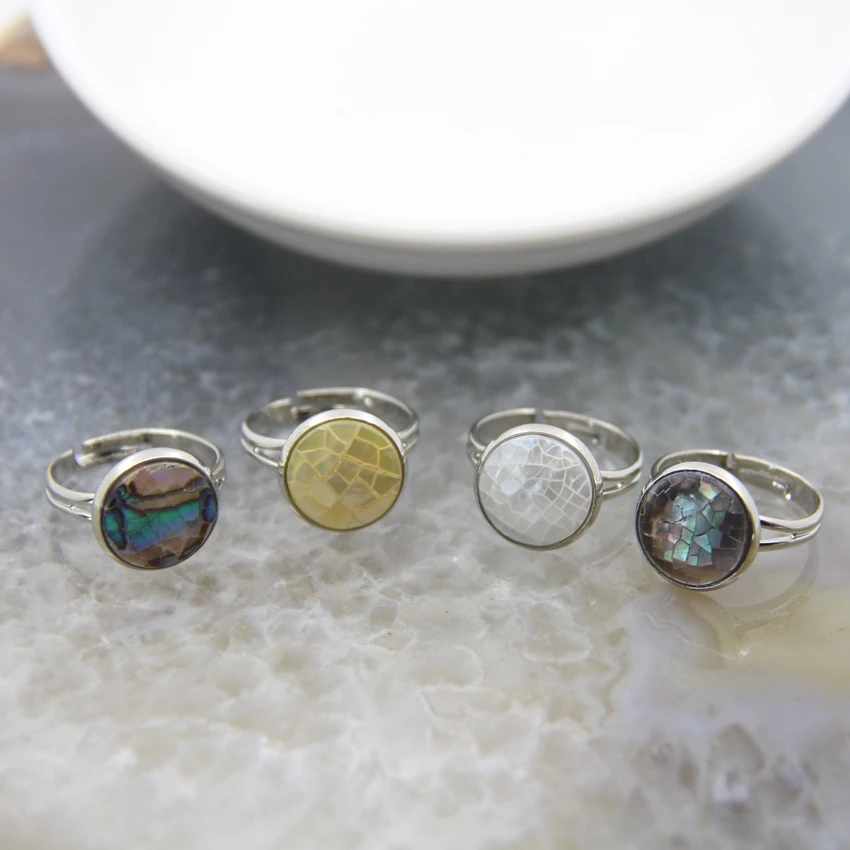 

Beautiful Abalone Shell Adjustable Rings,Shell Pearl Classic Round Shape Rings,White/Yellow/Grey/Rainbow Women Finger Rings