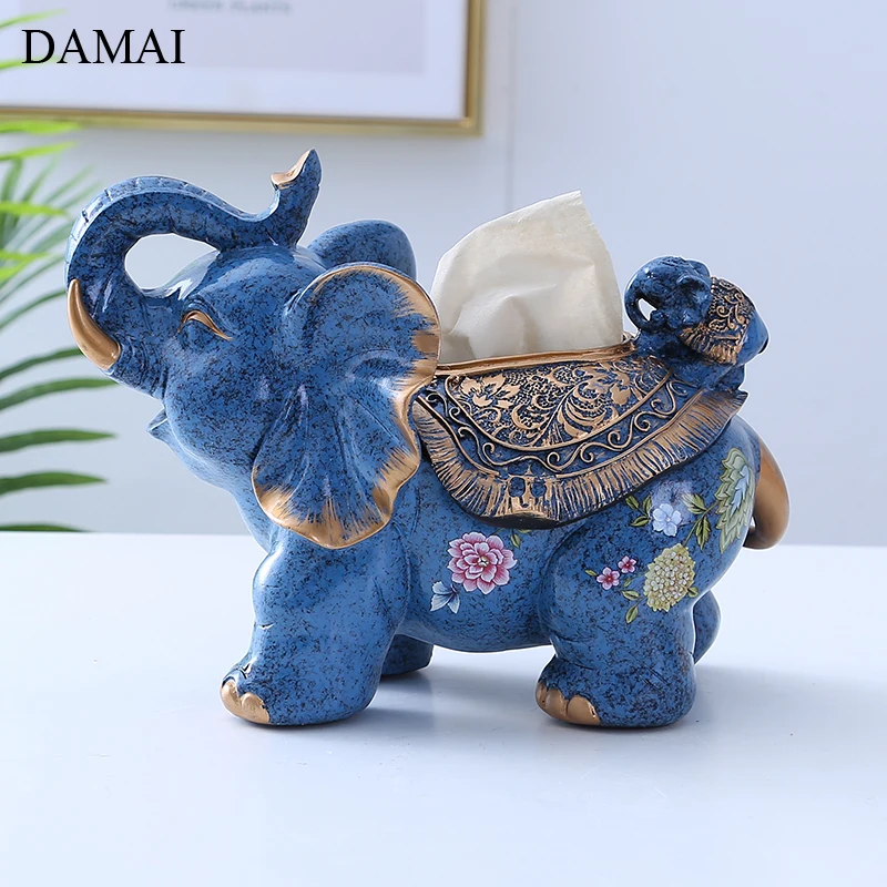 Elephant Decorative Tissue Boxes Nordic Painted Resin Paper Towel Holder Dining Table Napkin Holders Living Room Decoration