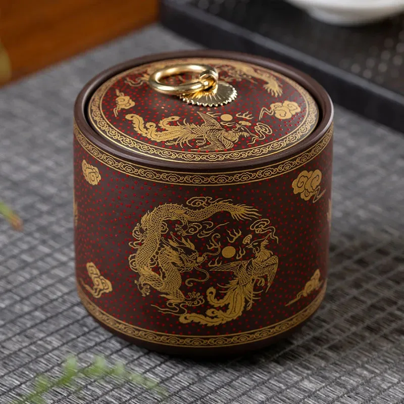 Classical Chinese Purple Clay Tea Caddy Sealed Coffee Bean Nut Storage Tank Nut Moisture-Proof Packaging Can Kitchen Spice Jar