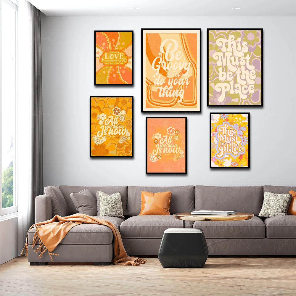 

70s Floral Pattern Print, All We Have Is Now, 70s Decor, Vintage Poster,70s Wall Art, Retro70s Home Decor, Retro Home Decor